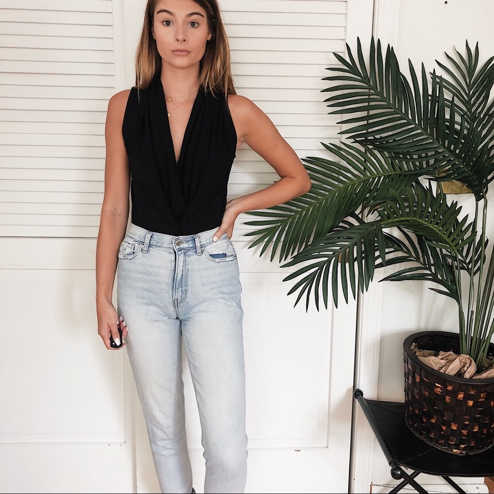 Zara Surplice Black Tank Bodysuit